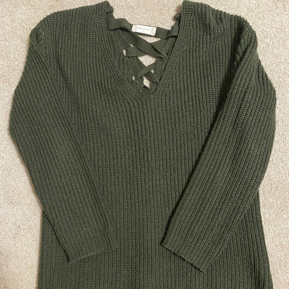 Olive Braided Back Sweater - Picture 1 of 3